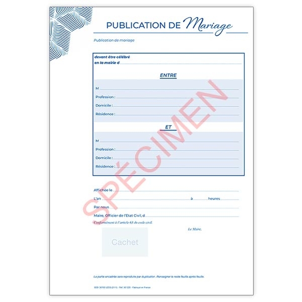Publication, avis, certificat de publication et de non-opposition et certificat célébration de mariage