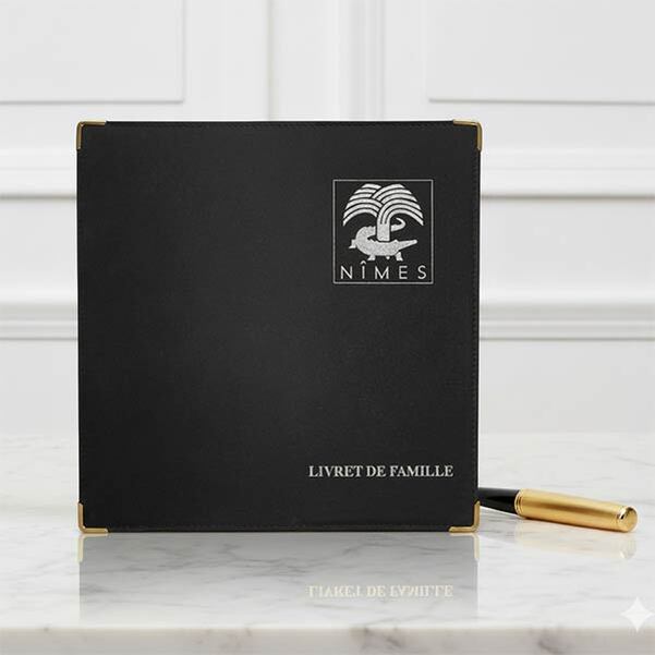 Étui livret de famille "Nubuck" noir avec impression blanche - Vignette 2