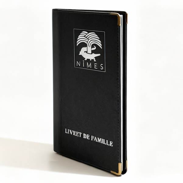Étui livret de famille "Nubuck" noir avec impression blanche - Vignette 3