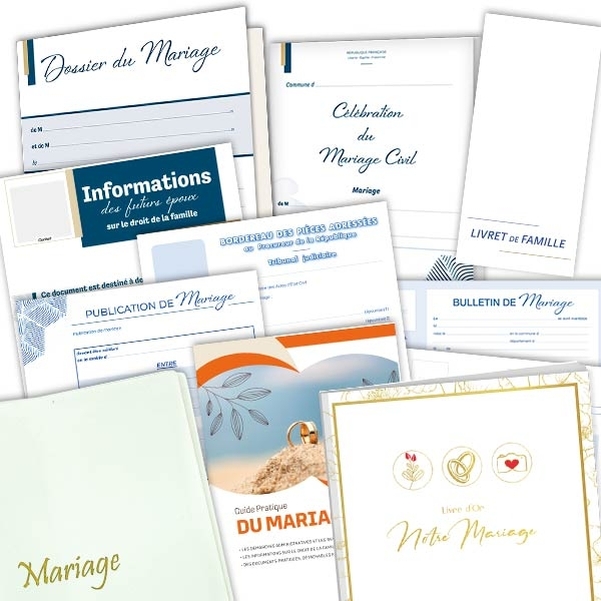 Pochette complète pour dossier de mariage avec livre d'or de mariage "Romance"