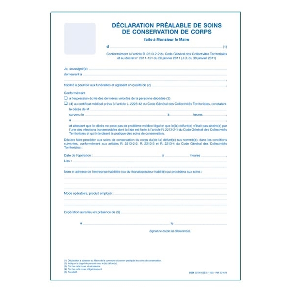 Déclaration préalable de conservation de corps