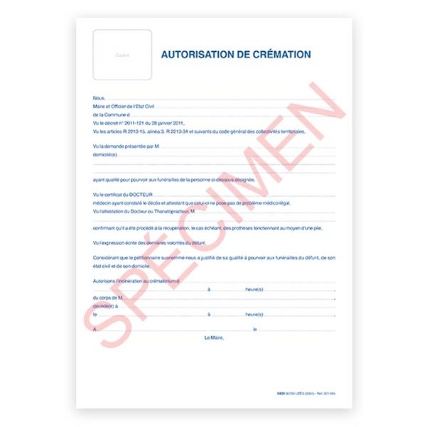 Liasse Autorisation de crémation