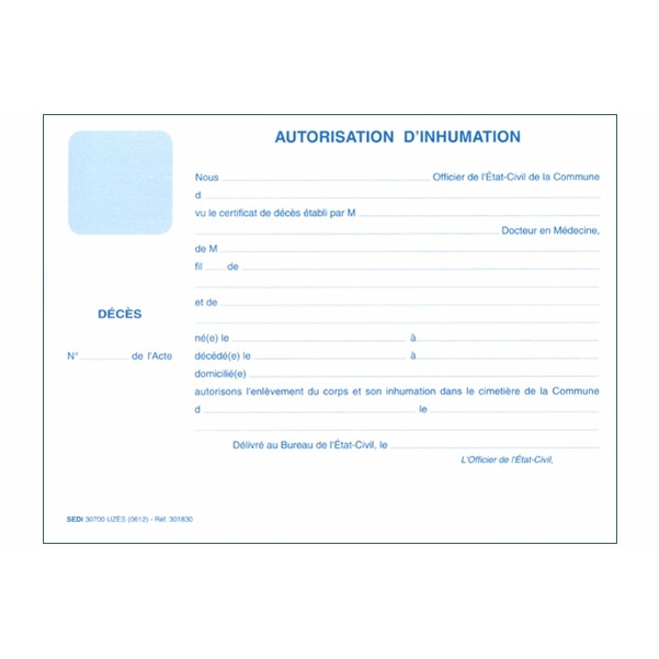 Autorisation d'inhumation