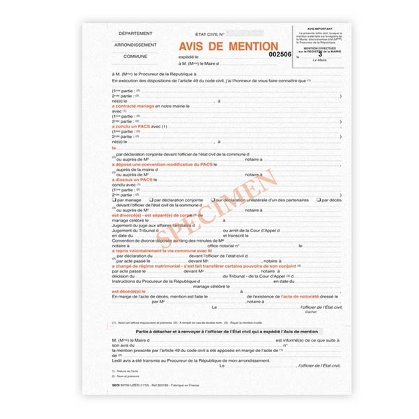 Carnet de 50 Avis de mention - Vignette 2