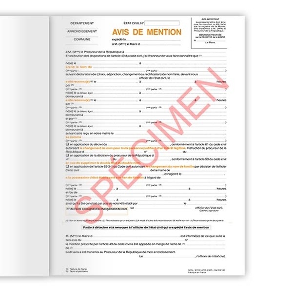 Carnet d'avis de mention pour nom de famille - Vignette 2