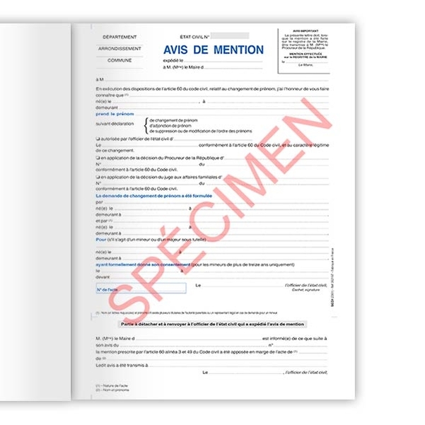 Carnet d'avis de mention relatif au changement de prénom - Vignette 2