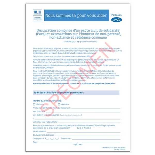Déclaration conjointe d'un PACS