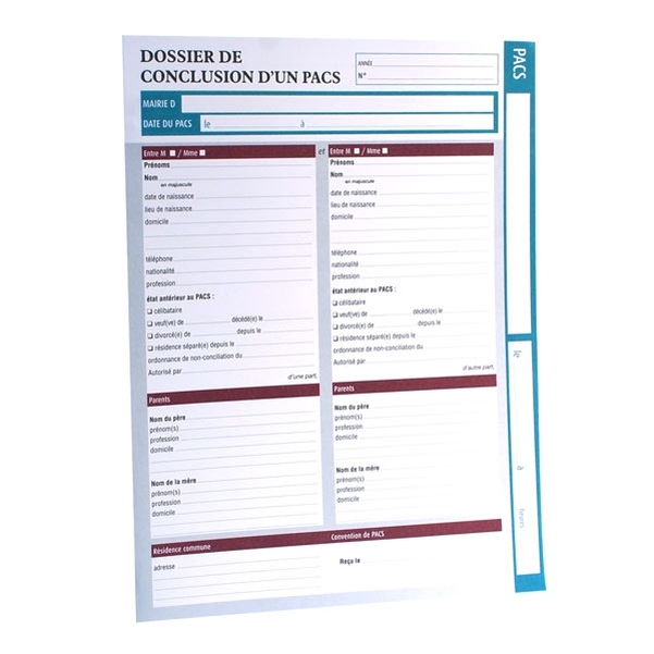 Chemise dossier de conclusion d'un PACS