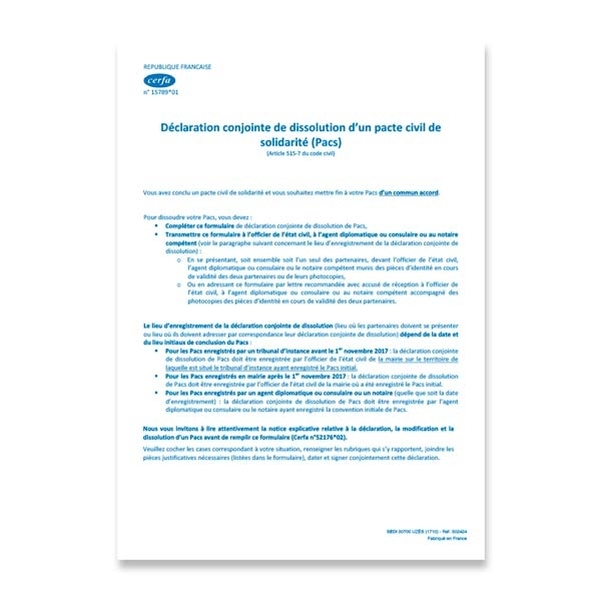 Déclaration conjointe de dissolution du PACS - Vignette 2