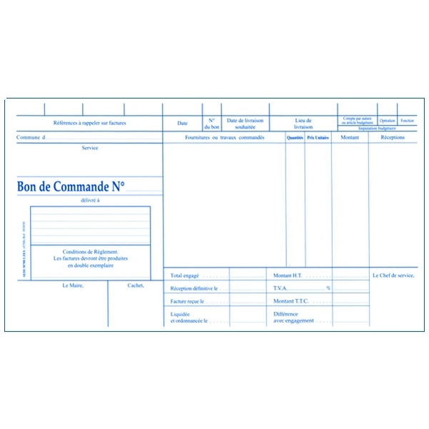 Carnet de 50 bons de commande en tripli