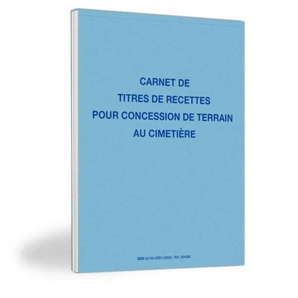 Carnet de recettes pour concession dans un cimetière