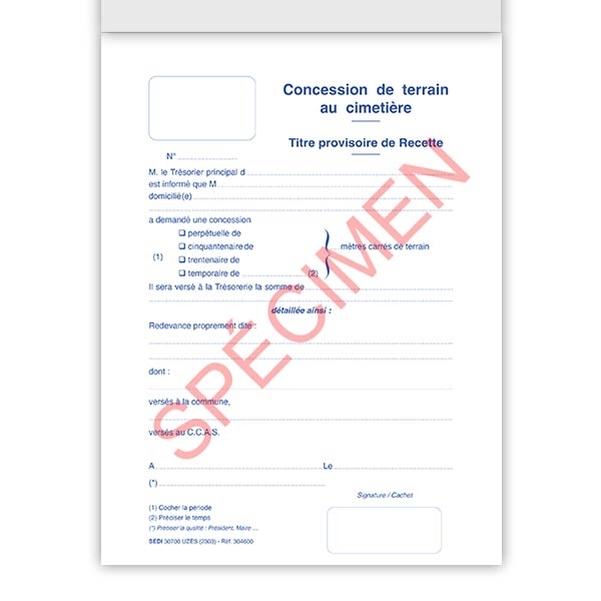 Carnet de recettes pour concession dans un cimetière - Vignette 2