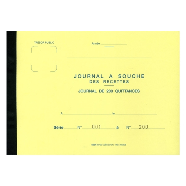 Journal à souche des recettes / Quittances numérotées pour toutes régies