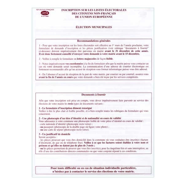 Demande d'inscription sur les listes d'un citoyen européen pour les élections municipales - Vignette 2