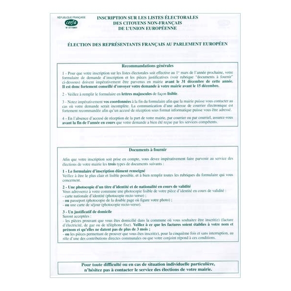 Demande d'inscription sur les listes électorales à l'usage des citoyens non français de l'union européenne - Vignette 2
