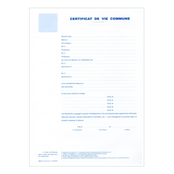 Certificat de vie commune