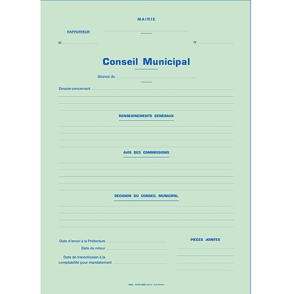 Chemise verte pour dossier à soumettre au conseil municipal