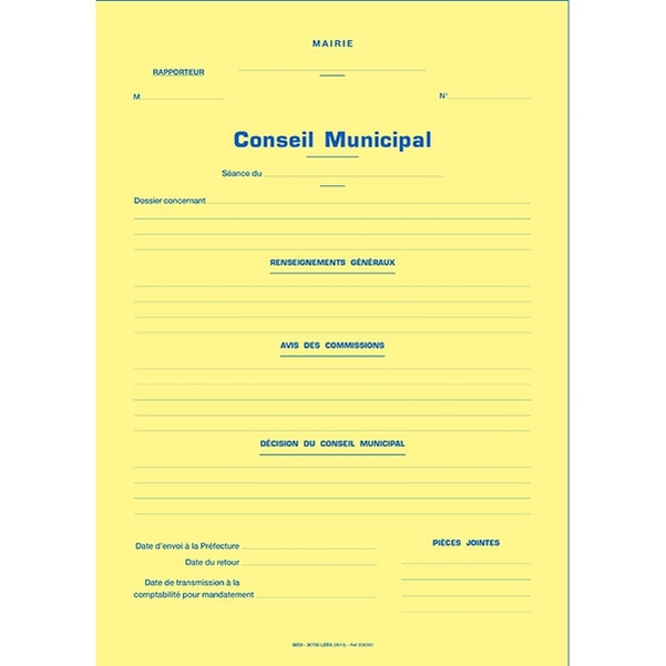 Chemise jaune pour dossier à soumettre au conseil municipal