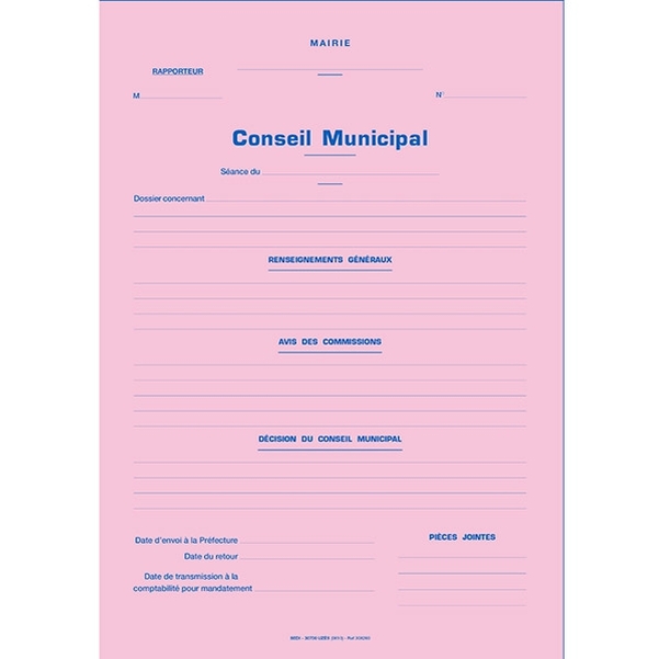 Chemise rose pour dossier à soumettre au conseil municipal