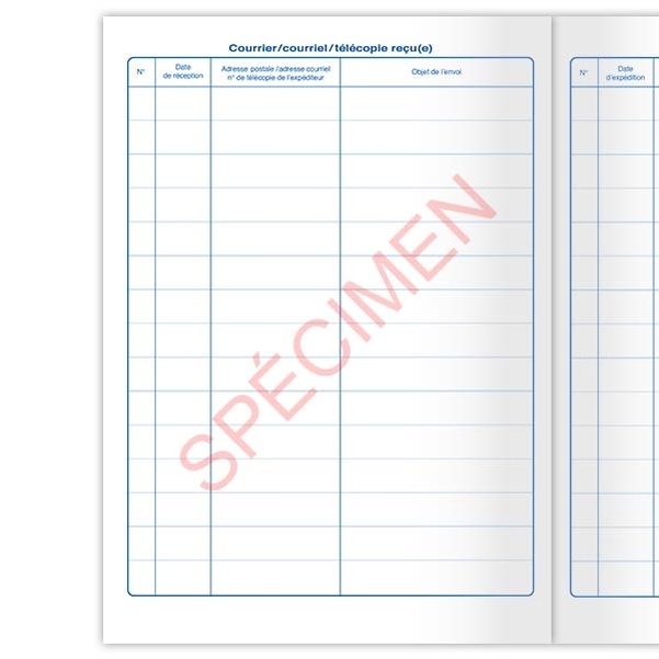 Registre d'expédition et de réception des courriers, courriels et télécopies