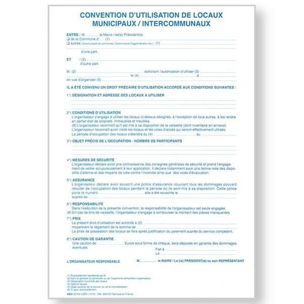 Convention d'utilisation des locaux municipaux, en liasse