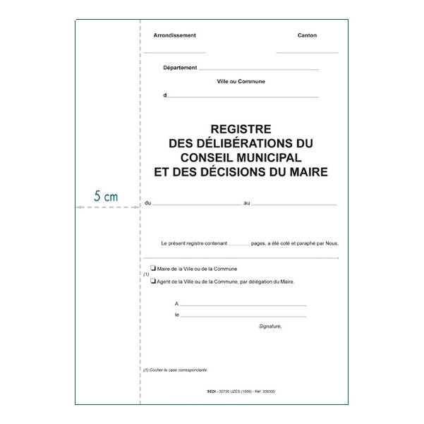 Pack d'ouverture pour registre à feuillets mobiles des délibérations du conseil municipal et des décisions du maire