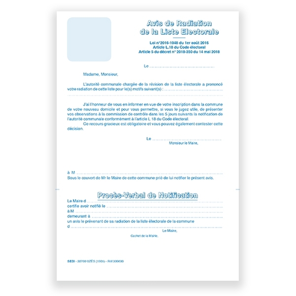 Avis de radiation de la liste électorale