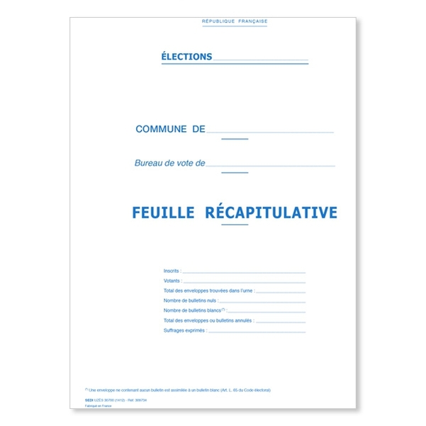 Feuille récapitulative des bulletins de vote