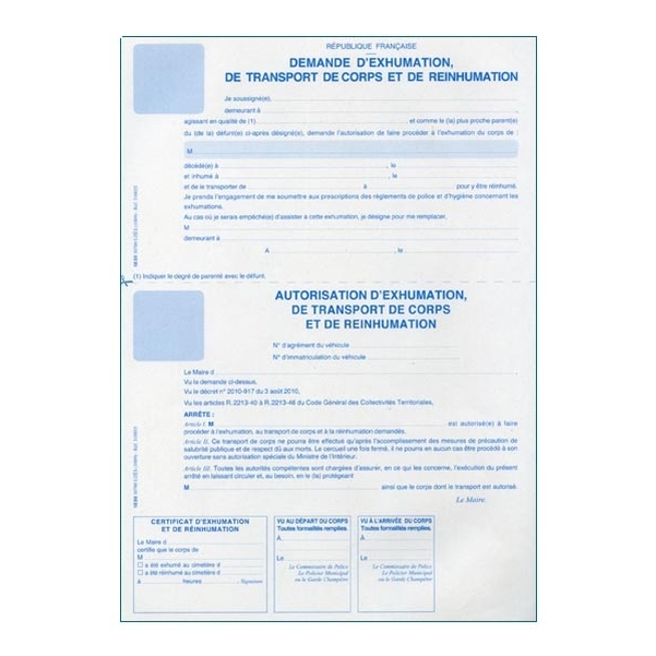 Demande et autorisation d'exhumation