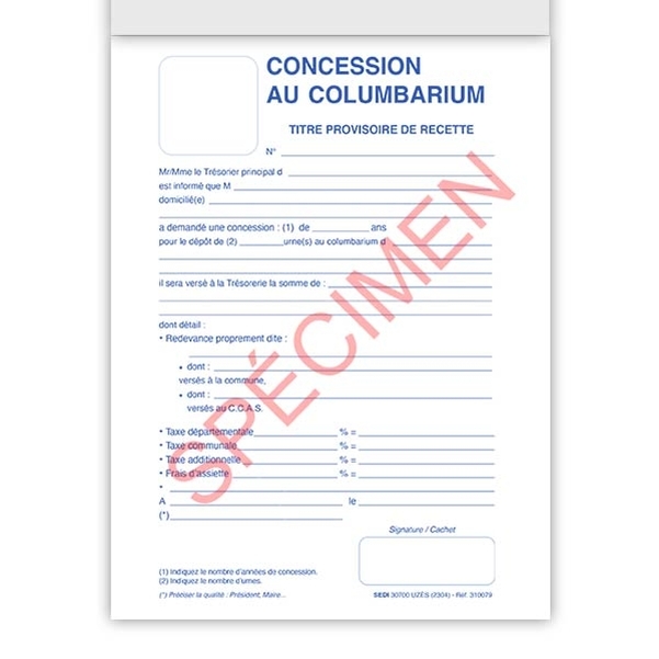 Carnet de recettes pour concession au columbarium - Vignette 2