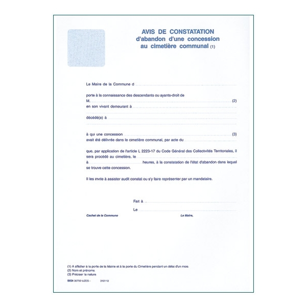 Avis de constatation d'abandon d'une concession