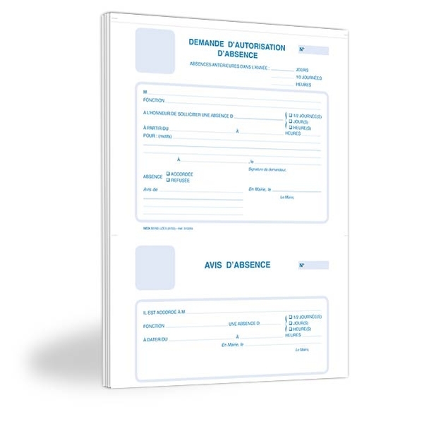 Carnet 50 demandes d'autorisation d'absence avec avis d'absence