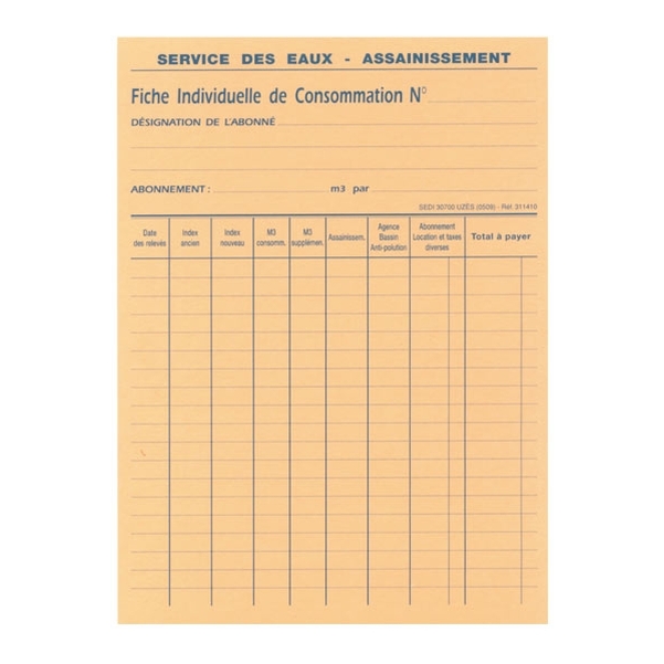 Fiche individuelle de consommation d'eau