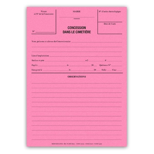 Fiche de concession dans un cimetière - Rose