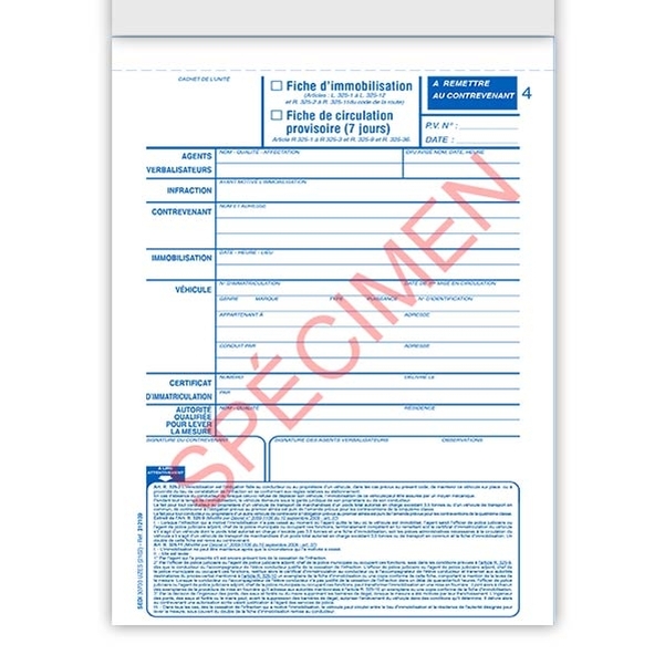 Carnet de fiches d'immobilisation du véhicule et de circulation provisoire - Vignette 5