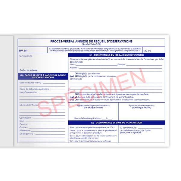 Carnet procès-verbal annexe (PVA) de recueil d'observations - Vignette 2