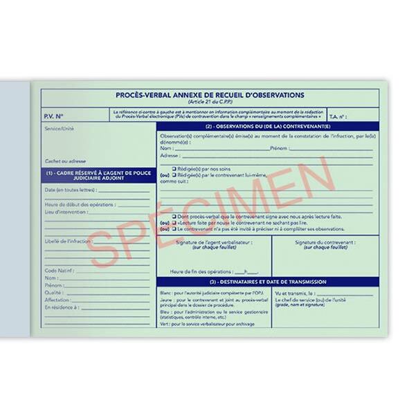 Carnet procès-verbal annexe (PVA) de recueil d'observations - Vignette 5