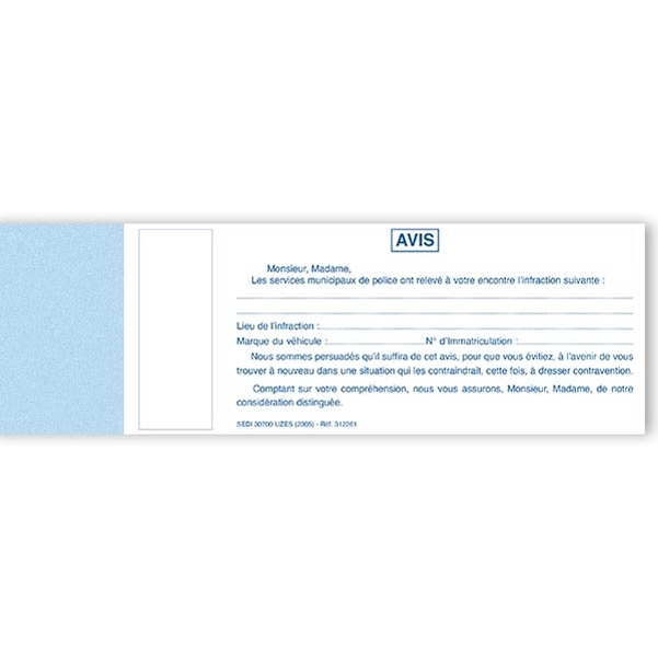 Avis aux contrevenants pour infractions mineures