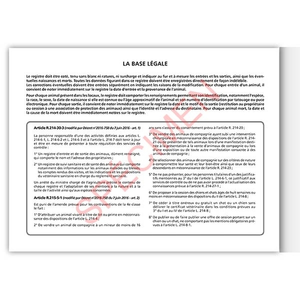 Registre d'entrée et de sortie des animaux errants (perdus ou errants) - Vignette 2