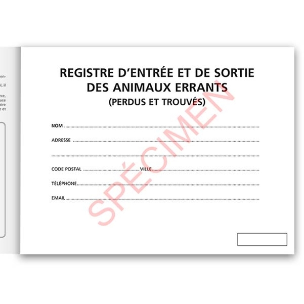Registre d'entrée et de sortie des animaux errants (perdus ou errants) - Vignette 3