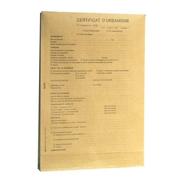 Pochette kraft 120g pour dossier de certificat d'urbanisme