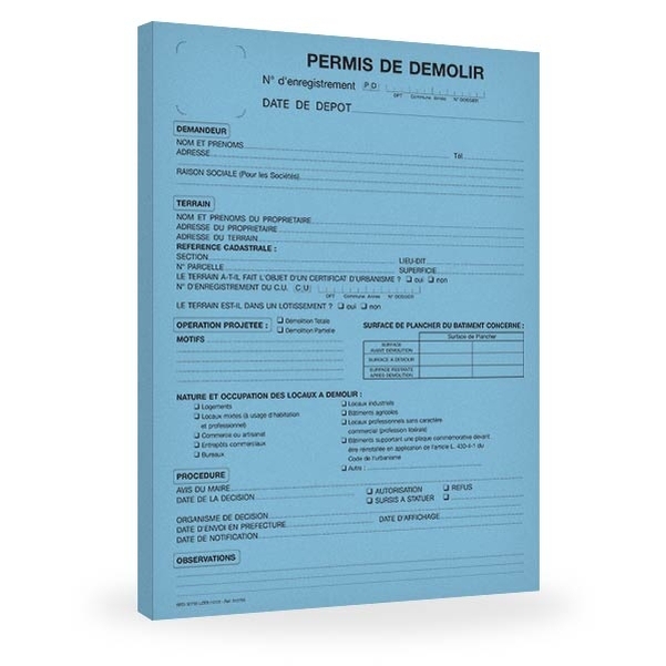 Chemise dossier pour permis de démolir