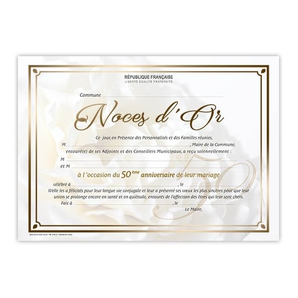 Diplôme de mariage pour Noces d'or - 50 ans