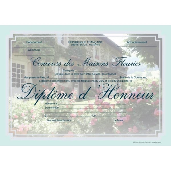 Diplôme d'honneur pour maisons fleuries Design Paper - Modèle pierre