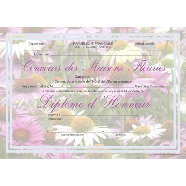 Diplôme d'honneur pour maisons fleuries Design Paper - Modèle classique