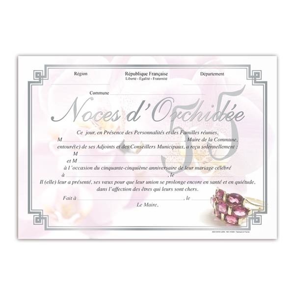 Diplôme de mariage pour Noces d'orchidée - 55 ans