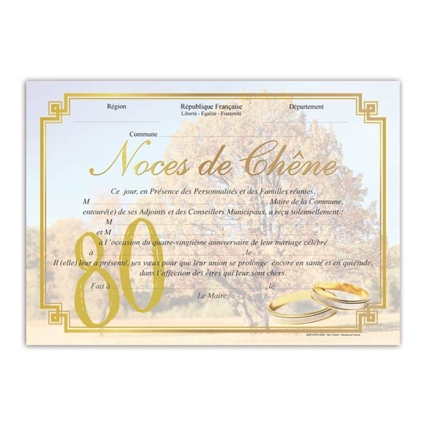 Diplôme de mariage pour Noces de chêne - 80 ans