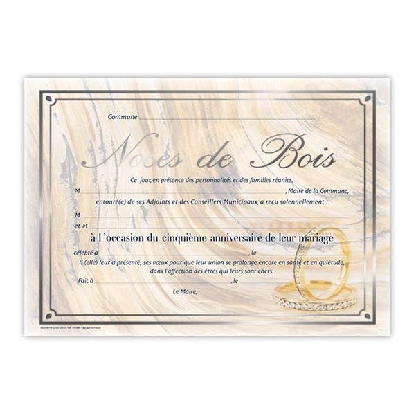 Diplôme de mariage pour Noces de bois - 5 ans