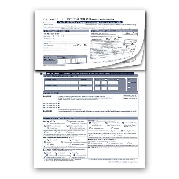 Certificat de décès - modèle 2025