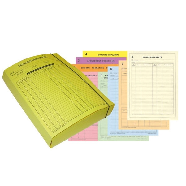 Kit complet du dossier du personnel - Chemise JAUNE et 8 sous chemises